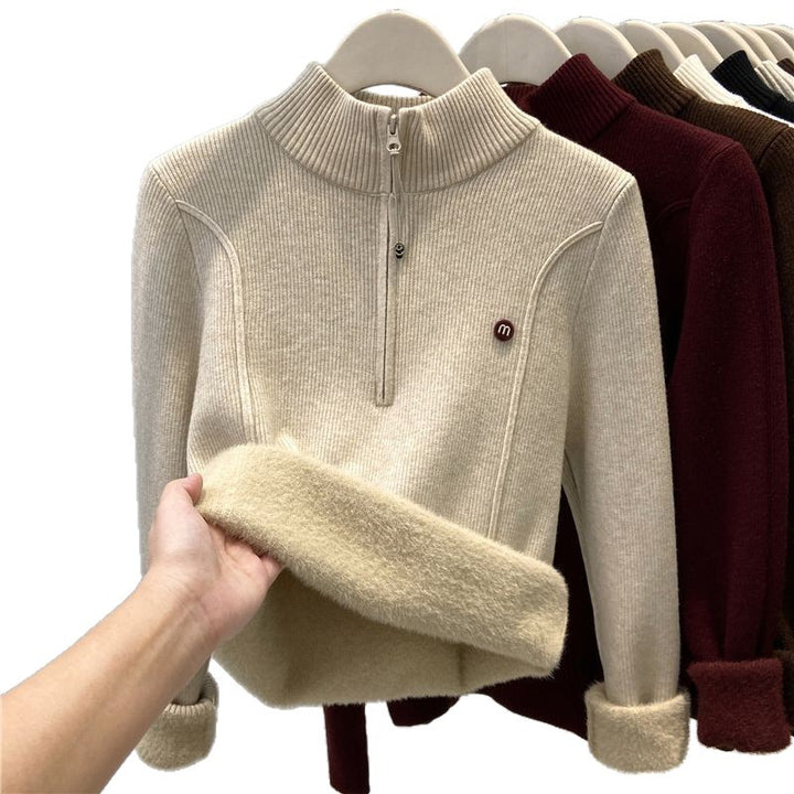 Damen Strickpullover mit Stehkragen und Reißverschluss Drune