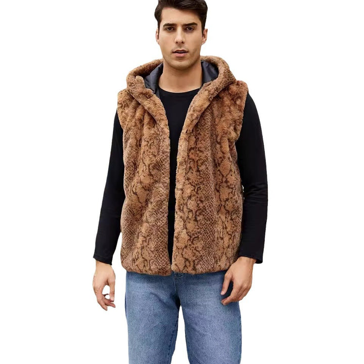 Herren Elegante Fleece-Weste mit Kapuze und Schlangenmotiv Drune