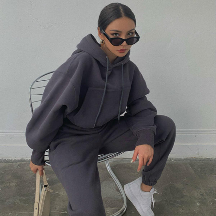 Damen kuscheliger Fleece-Jumpsuit mit oversized Kapuze und elastischem Bund Drune