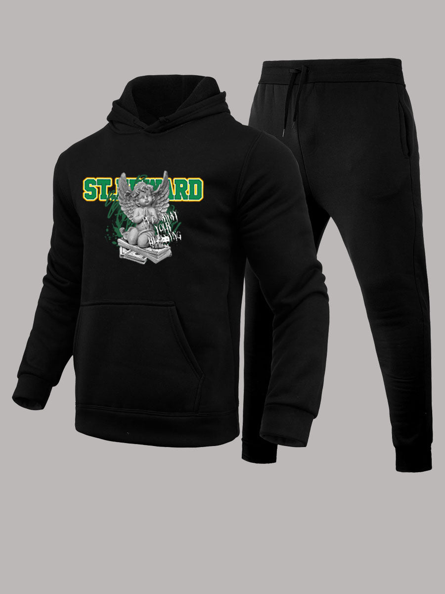 Herren Hoodie- und Jogginghose Set mit kunstvollem Engel-Print Drune
