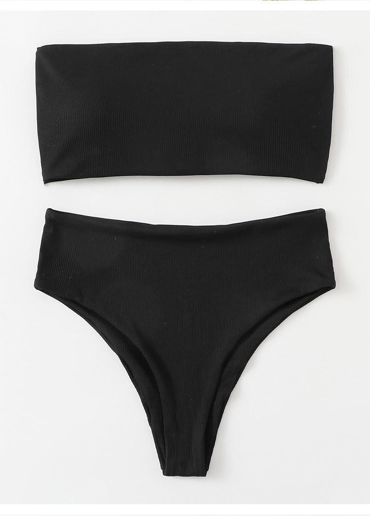 Damen Bandeau-Bikini-Set mit hohem Taillenbund und strukturiertem Stoff Drune