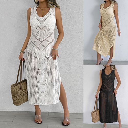 Damen gehäkeltes Maxikleid mit dezenter Lochmuster-Optik Drune