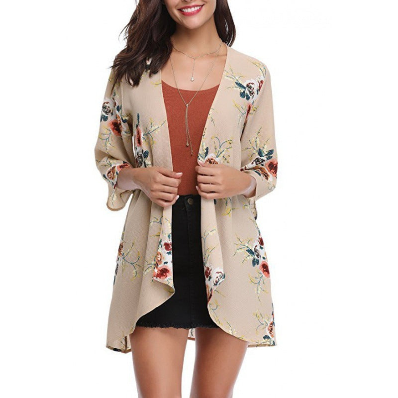 Damen Blumenmuster Kimono-Cardigan Drune