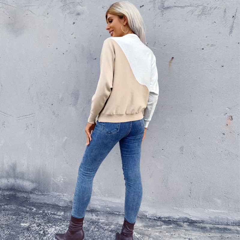 Damen lässiger Strickpullover mit kreativem Blockstreifen-Design Drune