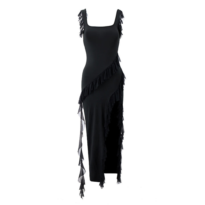 Damen Maxikleid mit voluminösen Rüschen und asymmetrischem Saum Drune