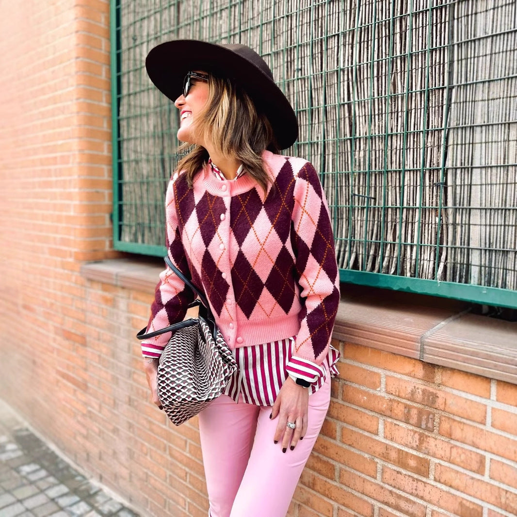 Damen Strickjacke im eleganten Argyle-Muster Drune