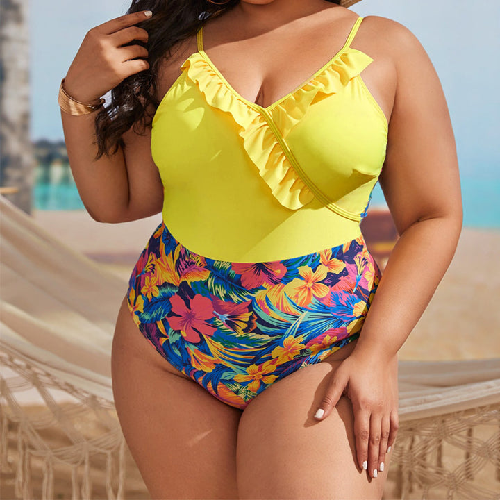 Damen Einteiliger Badeanzug mit floralem Wickeldetail und Rüschen Drune