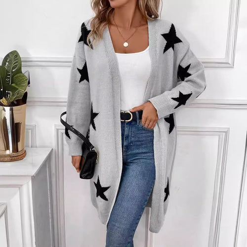 Damen Strickjacke mit modernem Sternenmuster und lässigem Schnitt Drune
