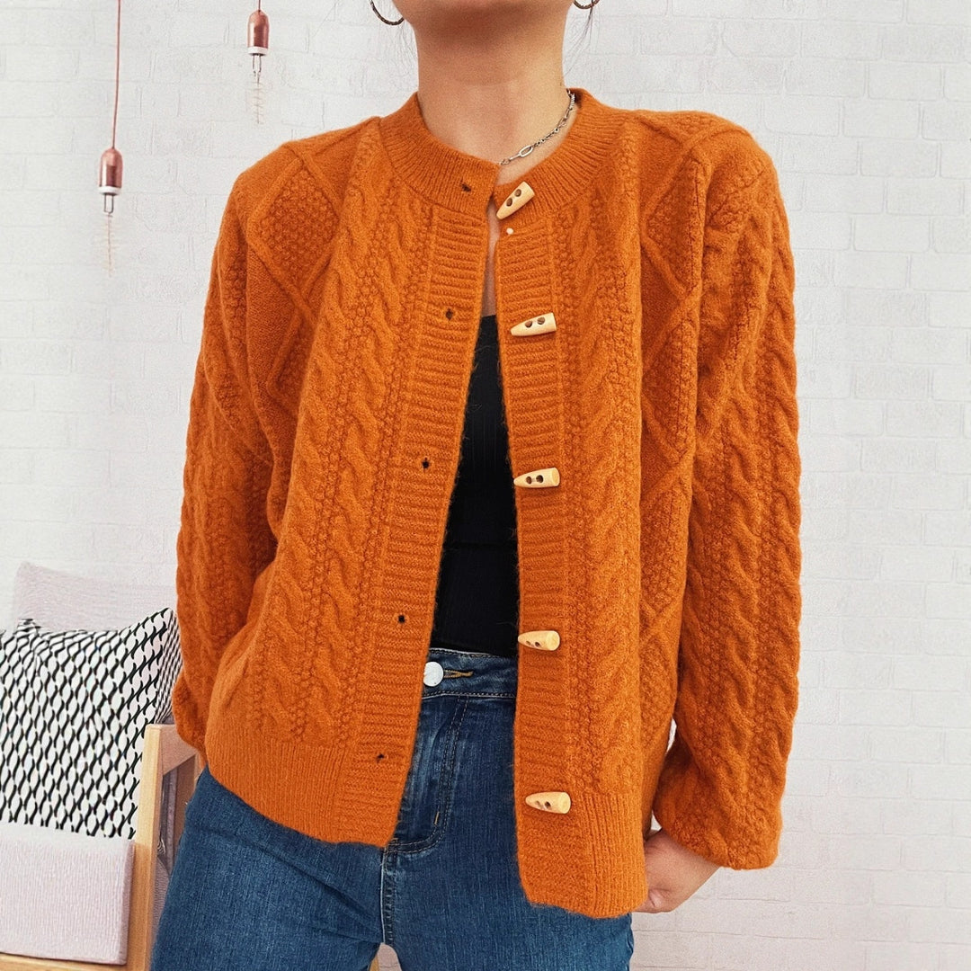 Damen Strickjacke mit dekorativen Knöpfen und strukturierter Webart Drune