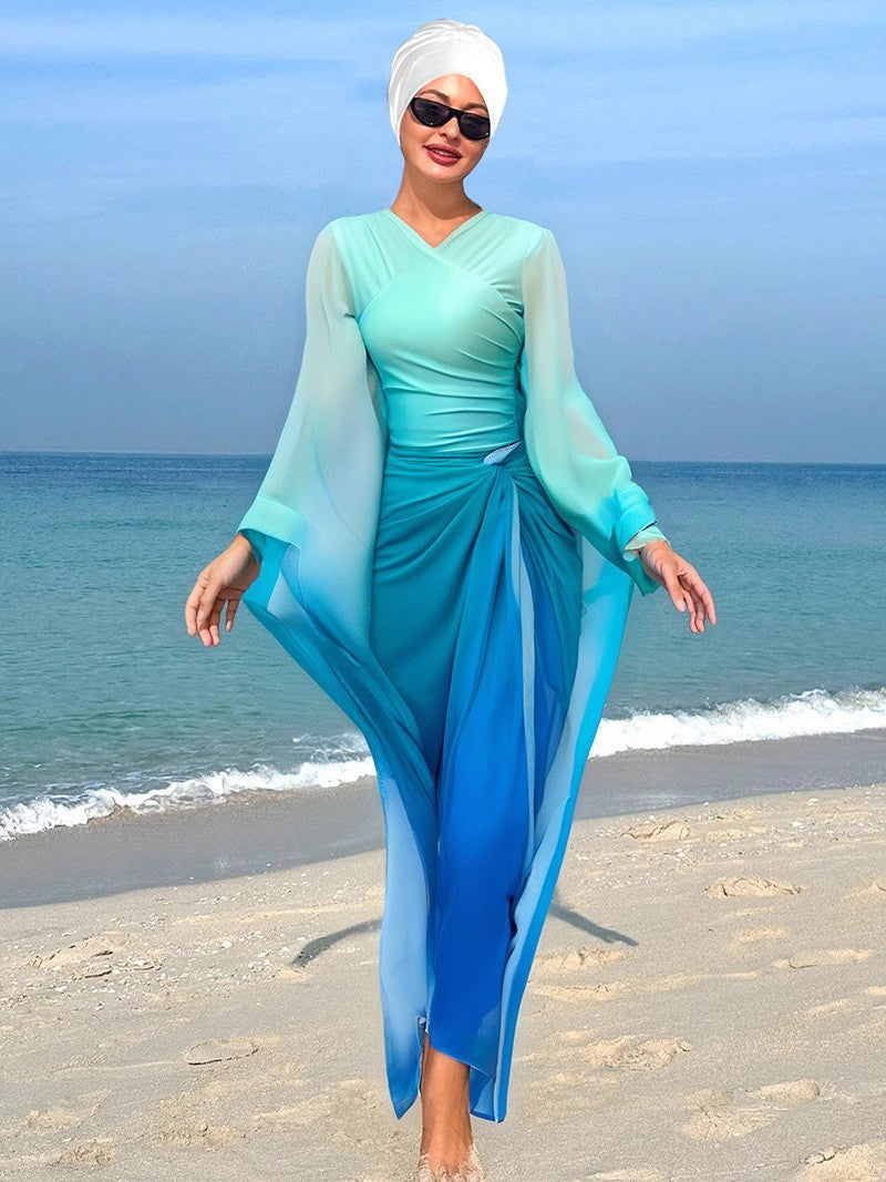 Damen Elegantes Strandkleid mit fließenden Ärmeln Drune