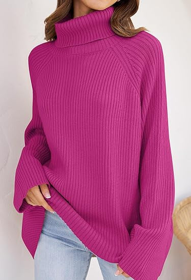 Damen Kaschmir-Feinstrickpullover mit hohem Kragen und weitem Schnitt Drune