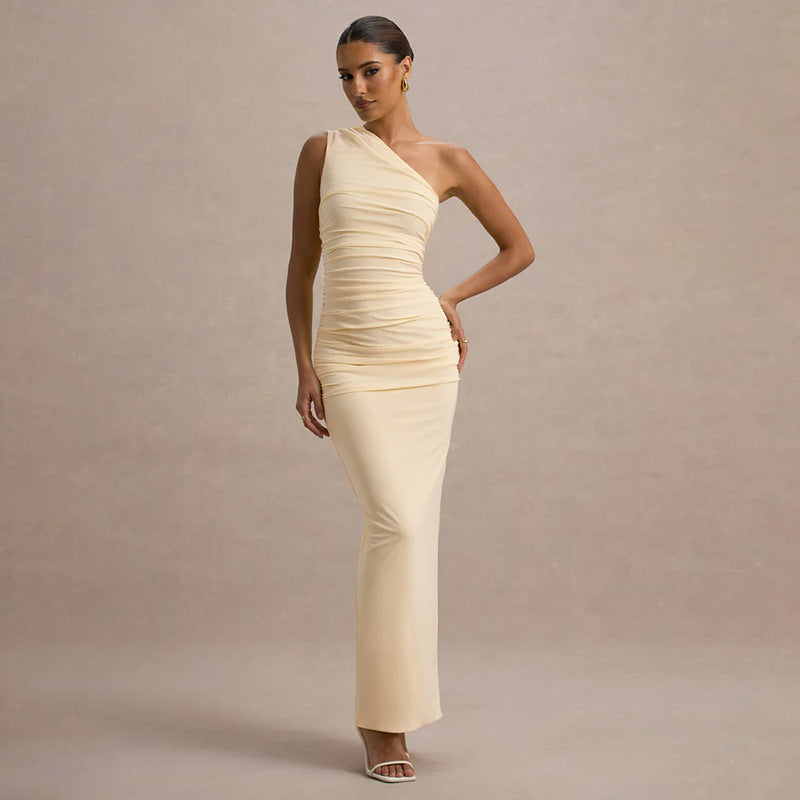 Damen Langarm-Maxikleid mit asymmetrischem Schnitt und raffinierten Drapierungen Drune