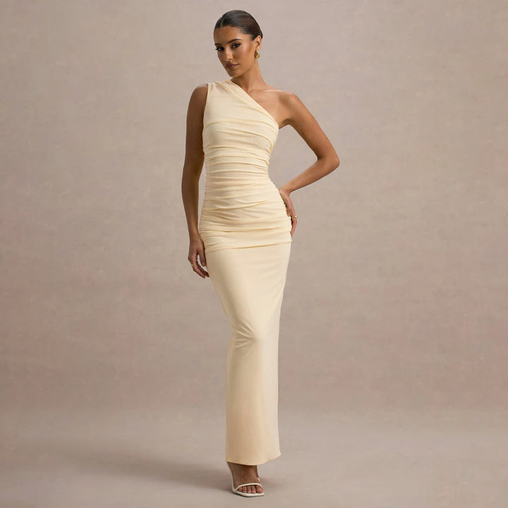 Damen Langarm-Maxikleid mit asymmetrischem Schnitt und raffinierten Drapierungen Drune