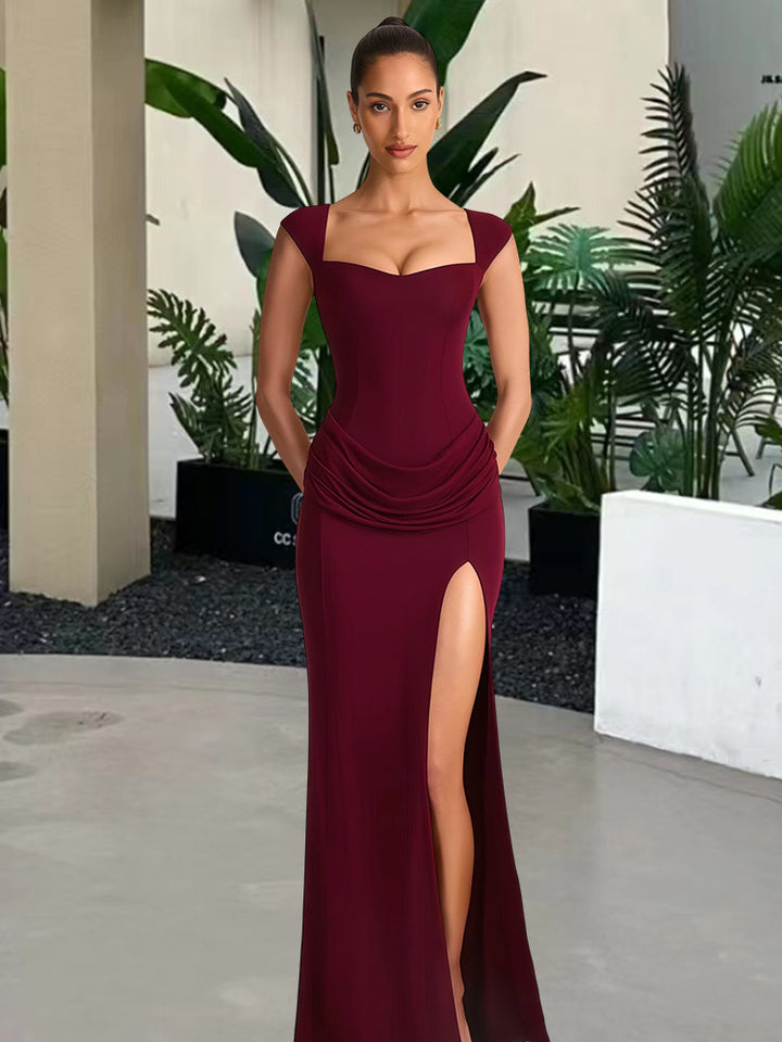 Damen Elegantes Maxikleid mit tiefem V-Ausschnitt und seitlichem Schlitz Drune