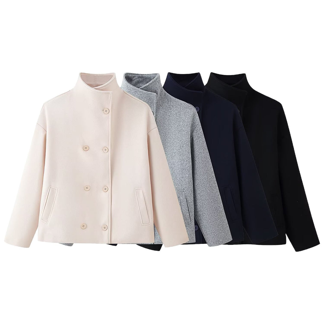 Damen modische Wolljacke mit doppelter Knopfleiste Drune