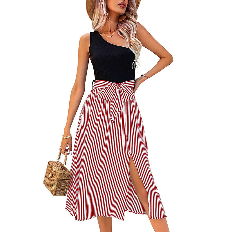Damen Wickelkleid mit asymmetrischen Saum und trendigem Streifenmuster Drune