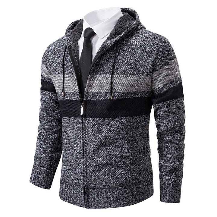 Herren nan gefütterte Kapuzen-Strickjacke mit Teddyfutter, durchgehendem Reißverschluss und kontrastierenden Streifen Drune