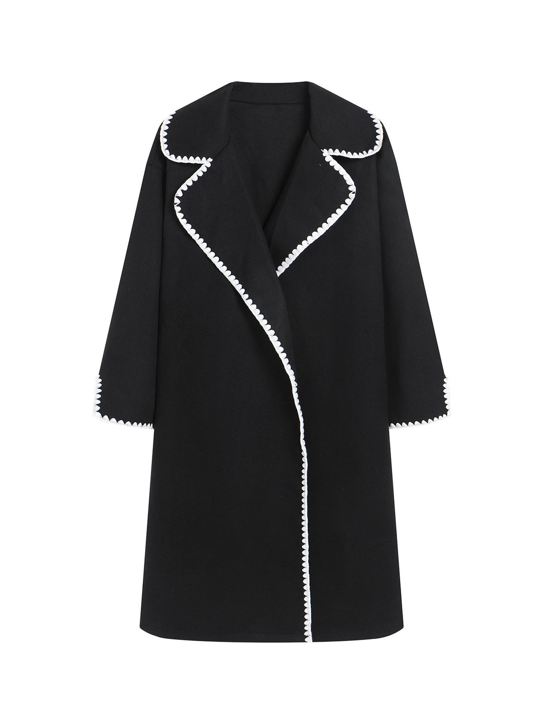 Damen eleganter Mantel mit stilvollem Umschlagkragen und kontrastierenden Ziernähten Drune
