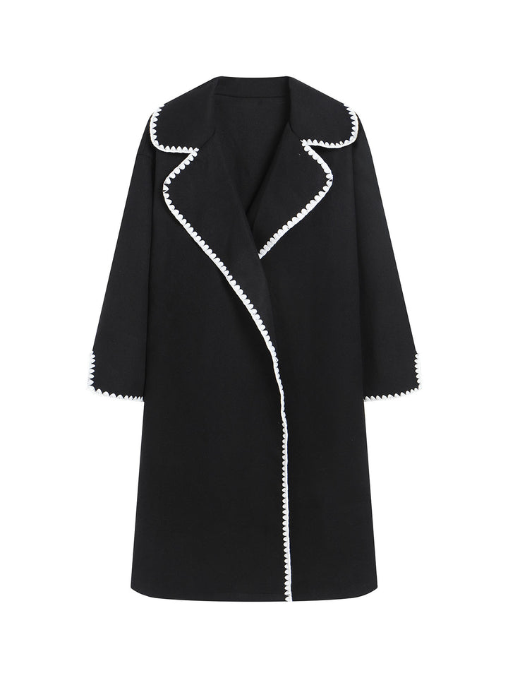 Damen eleganter Mantel mit stilvollem Umschlagkragen und kontrastierenden Ziernähten Drune