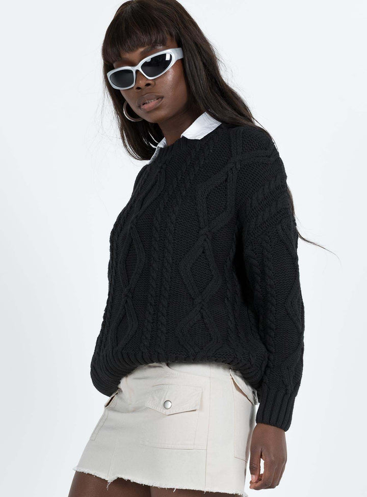 Damen Grobstrickpullover mit voluminösen Ärmeln und klassischem Zopfmuster Drune