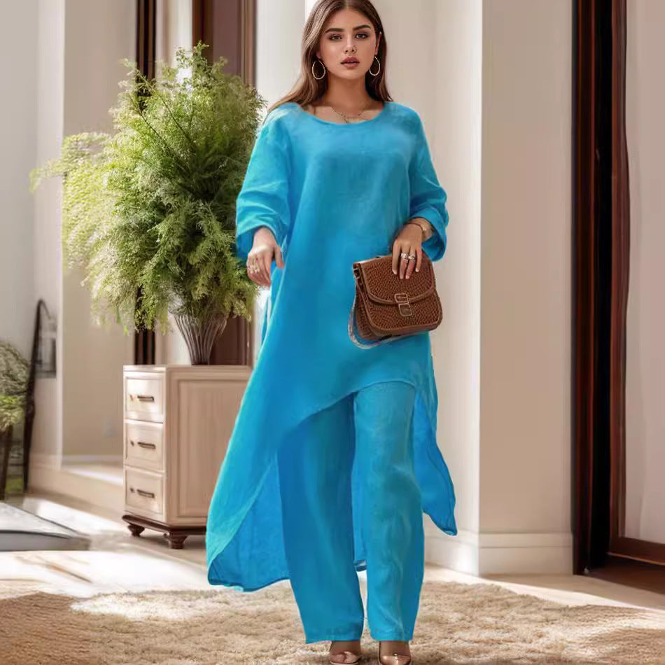 Damen Elegante Leinenbluse mit asymmetrischem Schnitt und lässigem Design Drune