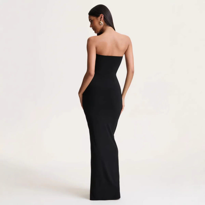 Damen Elegantes langes Abendkleid mit gerafftem Oberteil und goldener Schnalle Drune