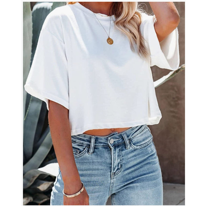 Damen lässiges cropped T-Shirt mit weitem Schnitt und kurzen Ärmeln Drune