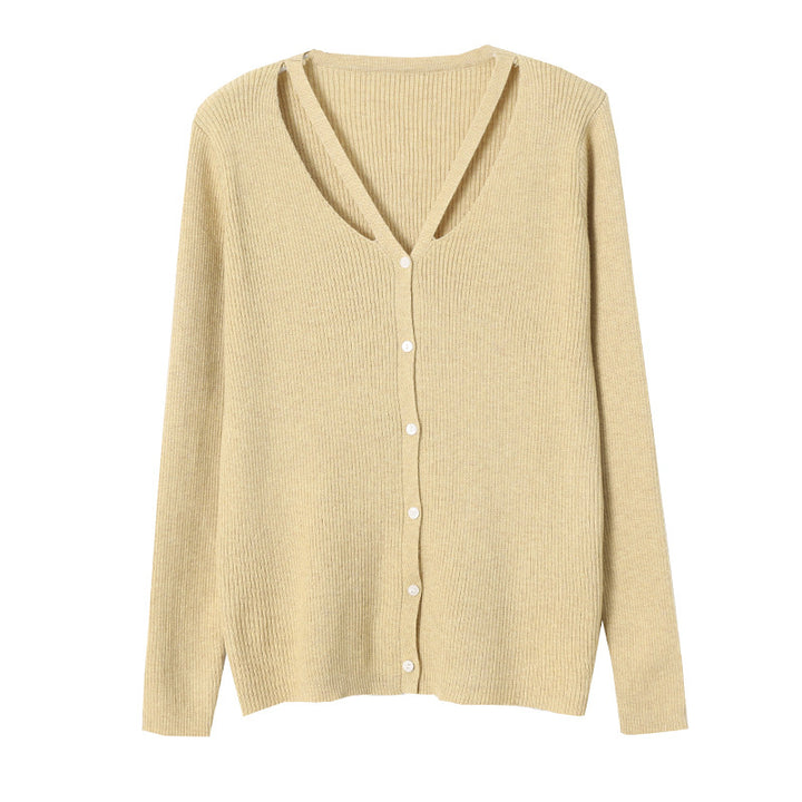 Damen modische Strickjacke mit tiefem V-Ausschnitt Drune