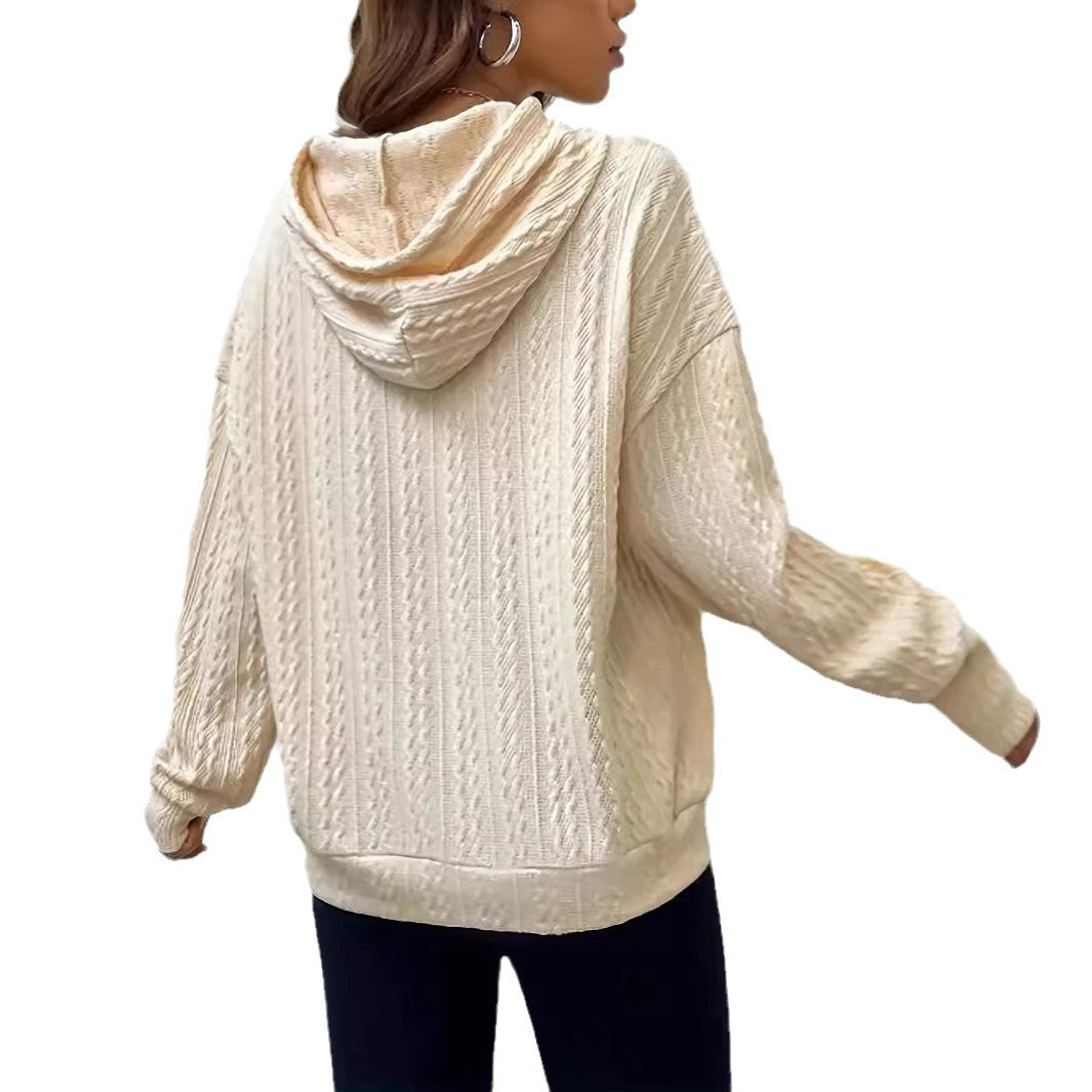 Damen lässiger Kapuzenpullover mit strukturiertem Rippmuster Drune
