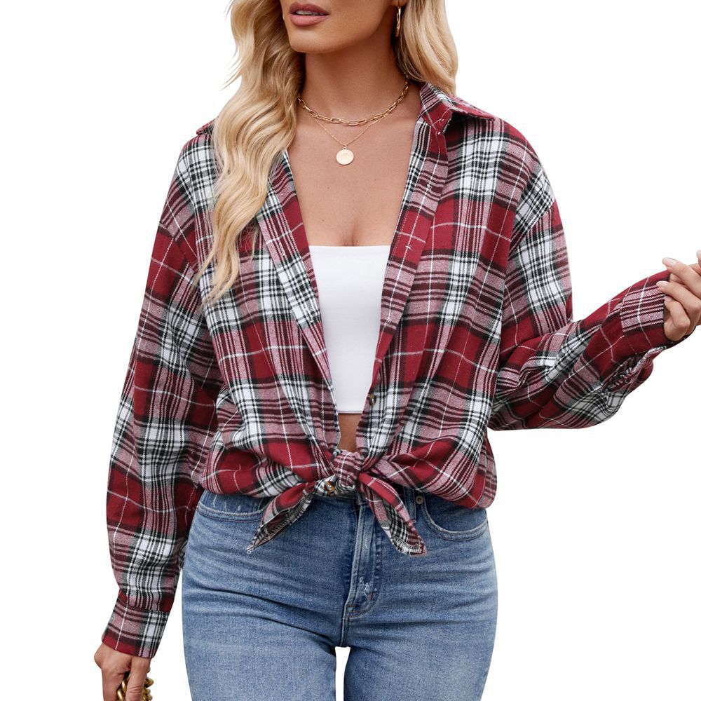 Damen Karierte Oversized Hemdbluse Drune