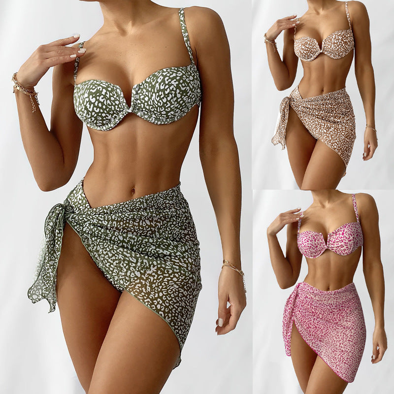 Damen Triangel-Bikini-Set mit transparentem Stoff und animalischem Muster Drune