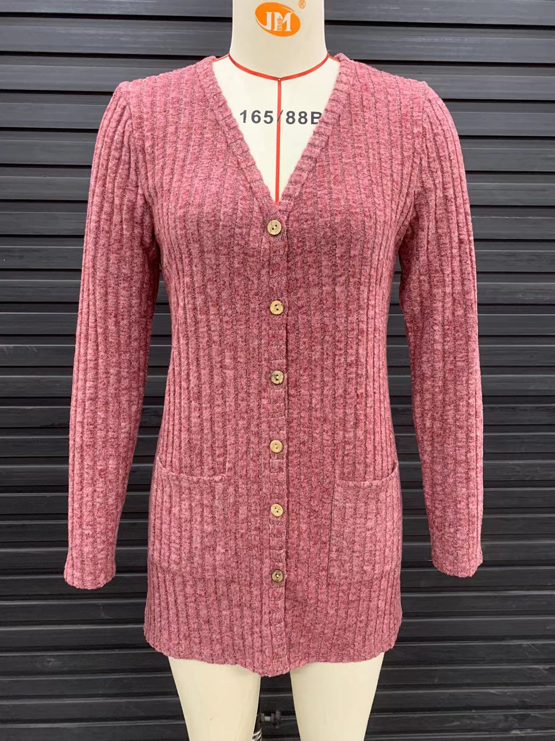Damen Strickjacke mit vertikalem Rippenmuster und Taschen Drune