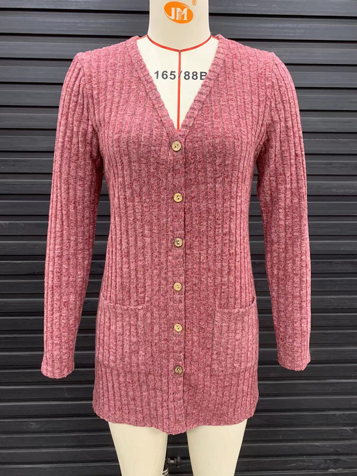 Damen Strickjacke mit vertikalem Rippenmuster und Taschen Drune
