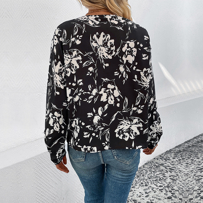 Damen Bluse mit floralen Mustern und eleganten Puffärmeln Drune