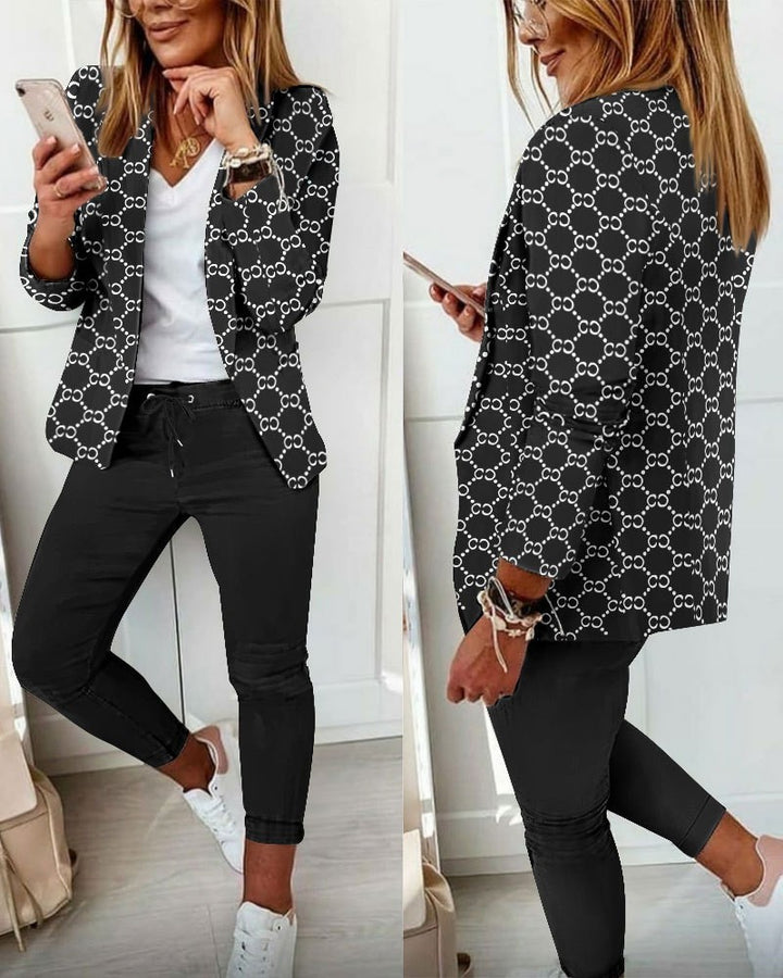 Damen nan Smart-Casual Blazer-Set mit offenem Longblazer und tapered Jogpant mit Kordelzug Drune