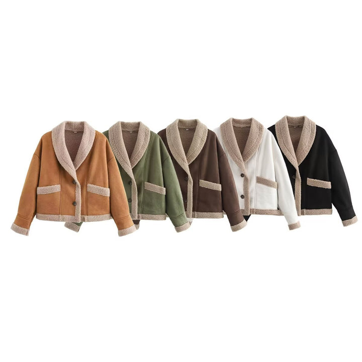 Damen kuschelige Oversized-Jacke mit weichem Innenfutter und eleganter Knopfleiste Drune