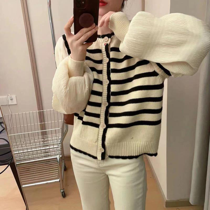Damen Strickjacke mit voluminösen Ärmeln und gestreiftem Design Drune