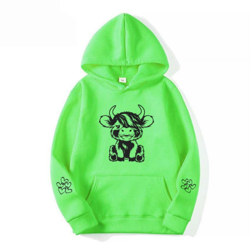 Damen Kapuzensweater mit entzückendem Kuhmotiv und praktischen Kängurutaschen Drune