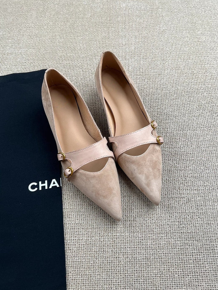 Damen Slingback-Ballerinas mit dekorativer Schnallenakzent und eleganter Lederoberfläche Drune