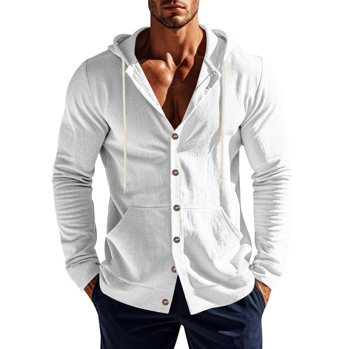 Herren nan Kapuzenknopfjacke aus Baumwollmischung slim fit mit Kängurutasche Drune