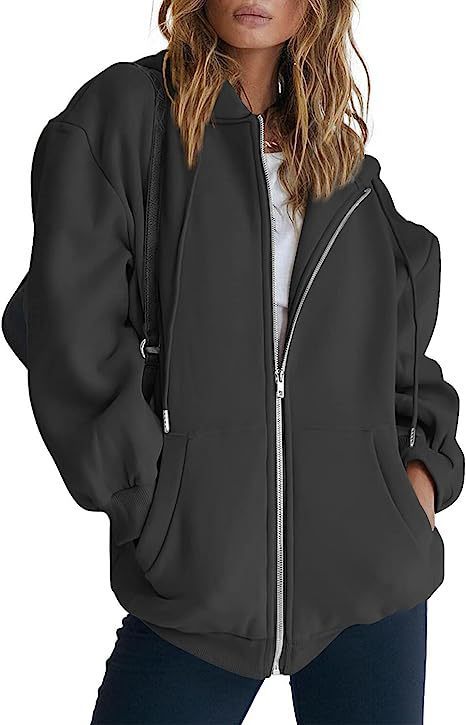 Damen nan übergroße Kapuzenjacke mit durchgehendem Reißverschluss und Kängurutaschen Drune