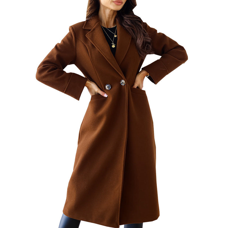 Damen Eleganter Wollmantel mit doppelter Knopfleiste und praktischen Taschen Drune