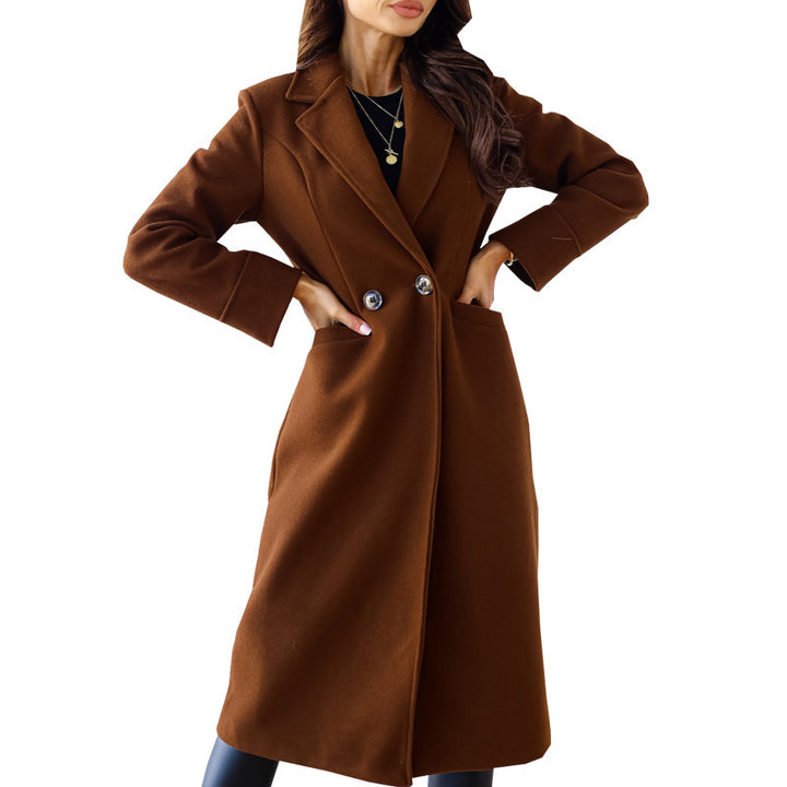 Damen Eleganter Wollmantel mit doppelter Knopfleiste und praktischen Taschen Drune