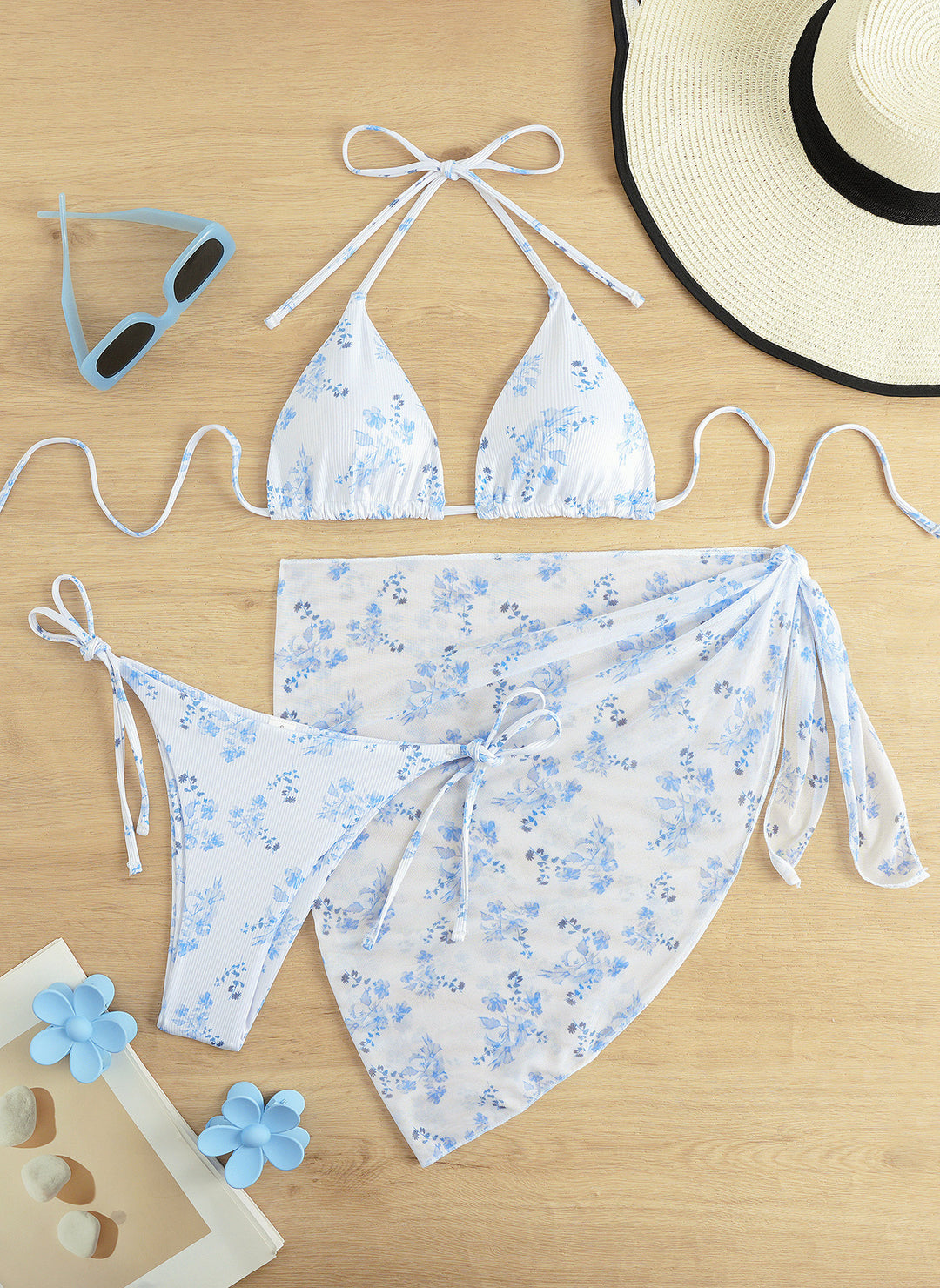Damen Triangel-Bikini-Set mit elegantem Wickelrock Drune