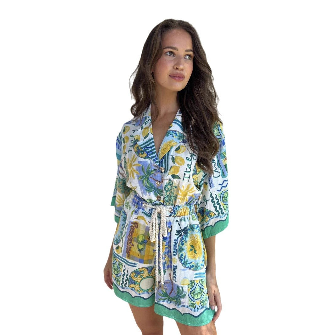 Damen Strandkleid mit buntem Muster Drune