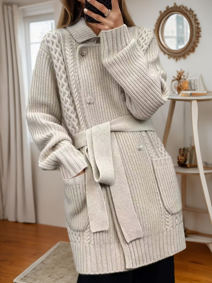 Damen Strickjacke mit taillierbarem Gürtel und strukturiertem Zopfmuster Drune