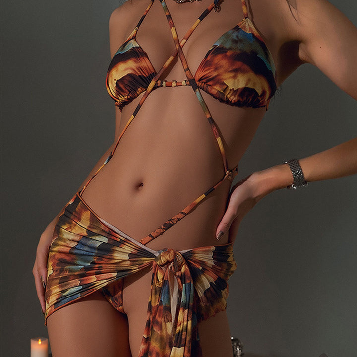 Damen Triangel-Bikini mit modischem Wickelrock und eleganter Bindeoption Drune