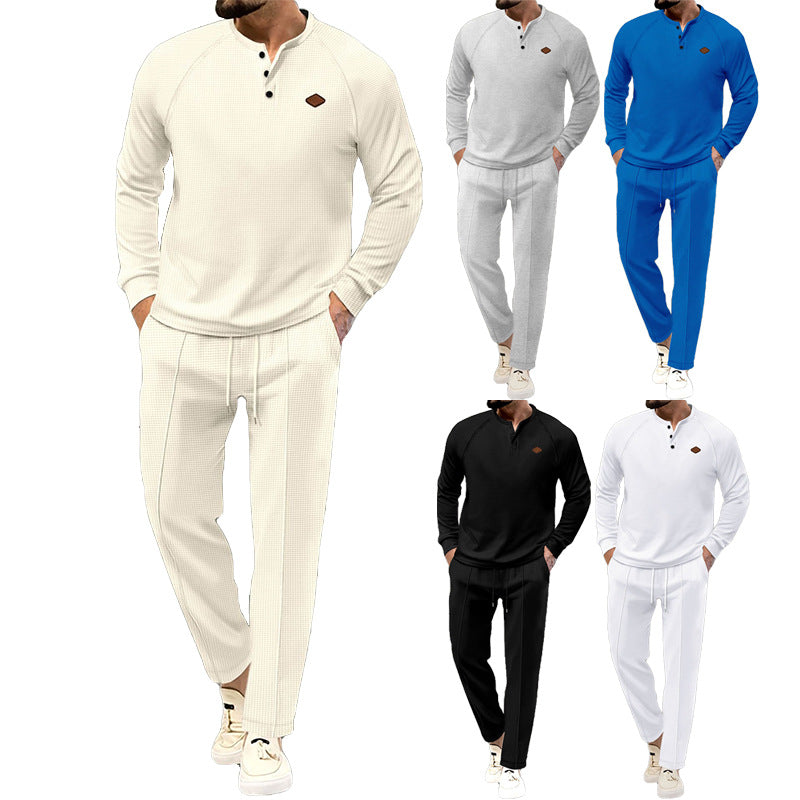 Herren hochwertiger Freizeitanzug mit Knopfleiste und eleganten Taschen Drune