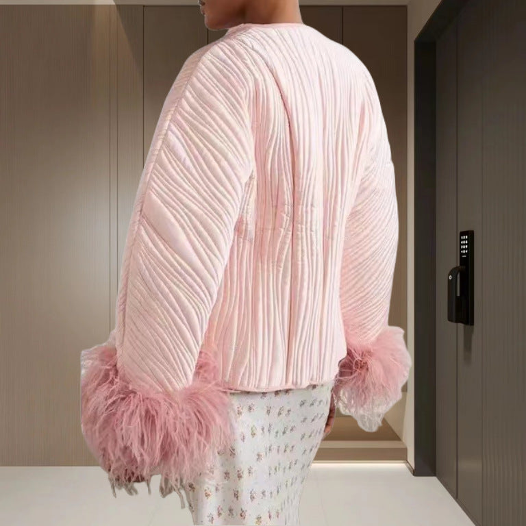 Damen Elegante Strickjacke mit voluminösen Ärmeln und feinem Muster Drune