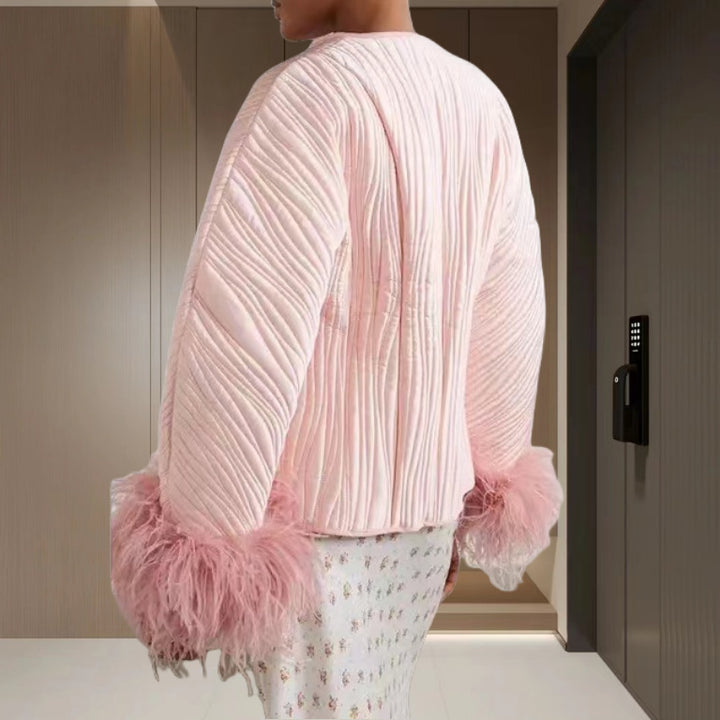 Damen Elegante Strickjacke mit voluminösen Ärmeln und feinem Muster Drune